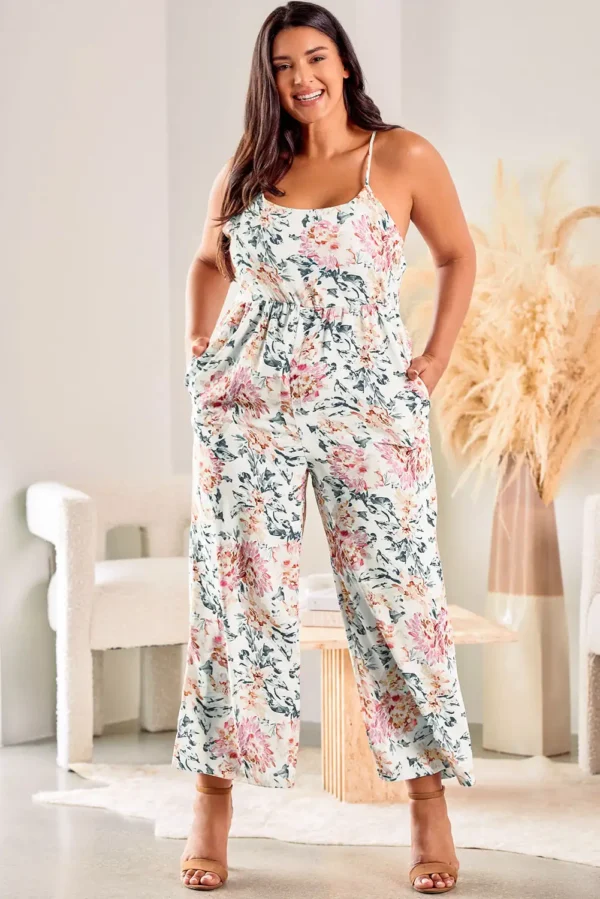 Floral Print Sleeveless Wide Leg Jumpsuit