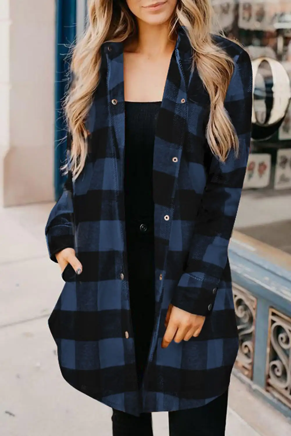 Fresh Blue Plaid Shirt Jacket