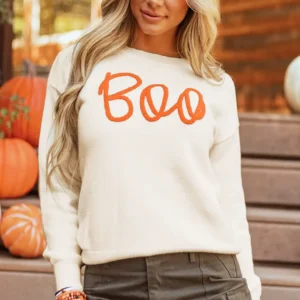 Apricot Boo Casual Knitted Pattern Sweater for Fall and Autumn with Fun Letter Print Design