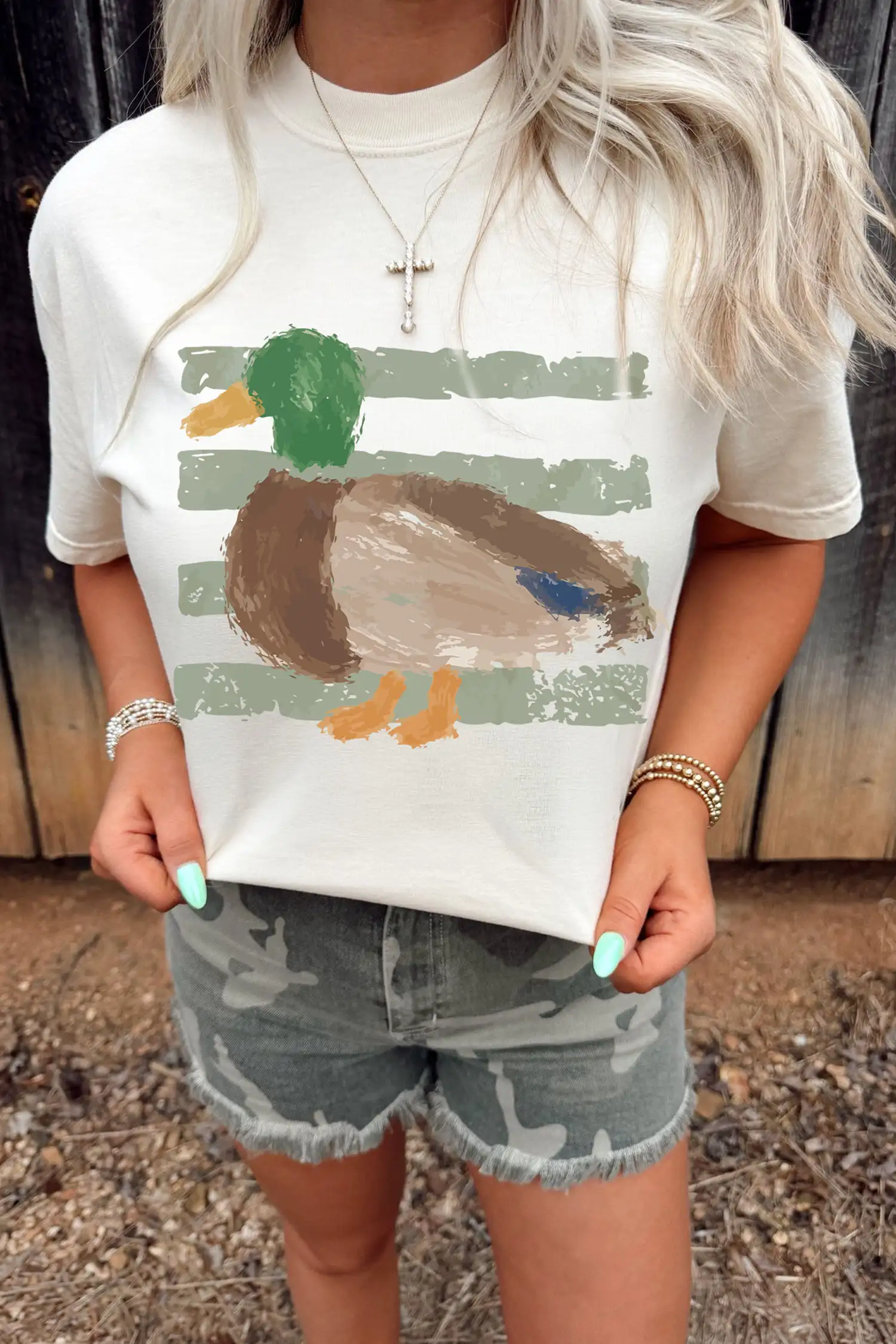 White Western Duck Graffiti Graphic Tee