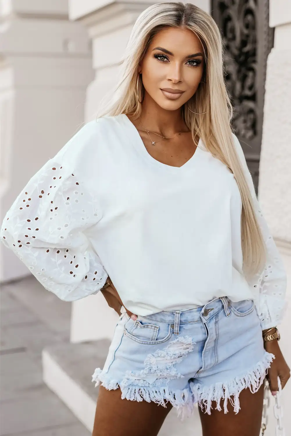 Embroidered White Patchwork Blouse