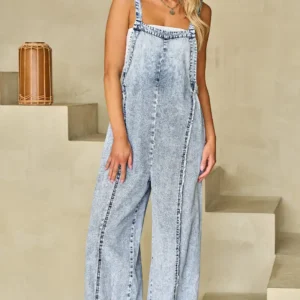 Beau Blue Light Wash Stylish Wide Leg Denim Overalls for Effortless Summer Casual Looks