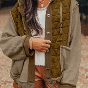 Jungle Green Quilted Patchwork Hooded Jacket
