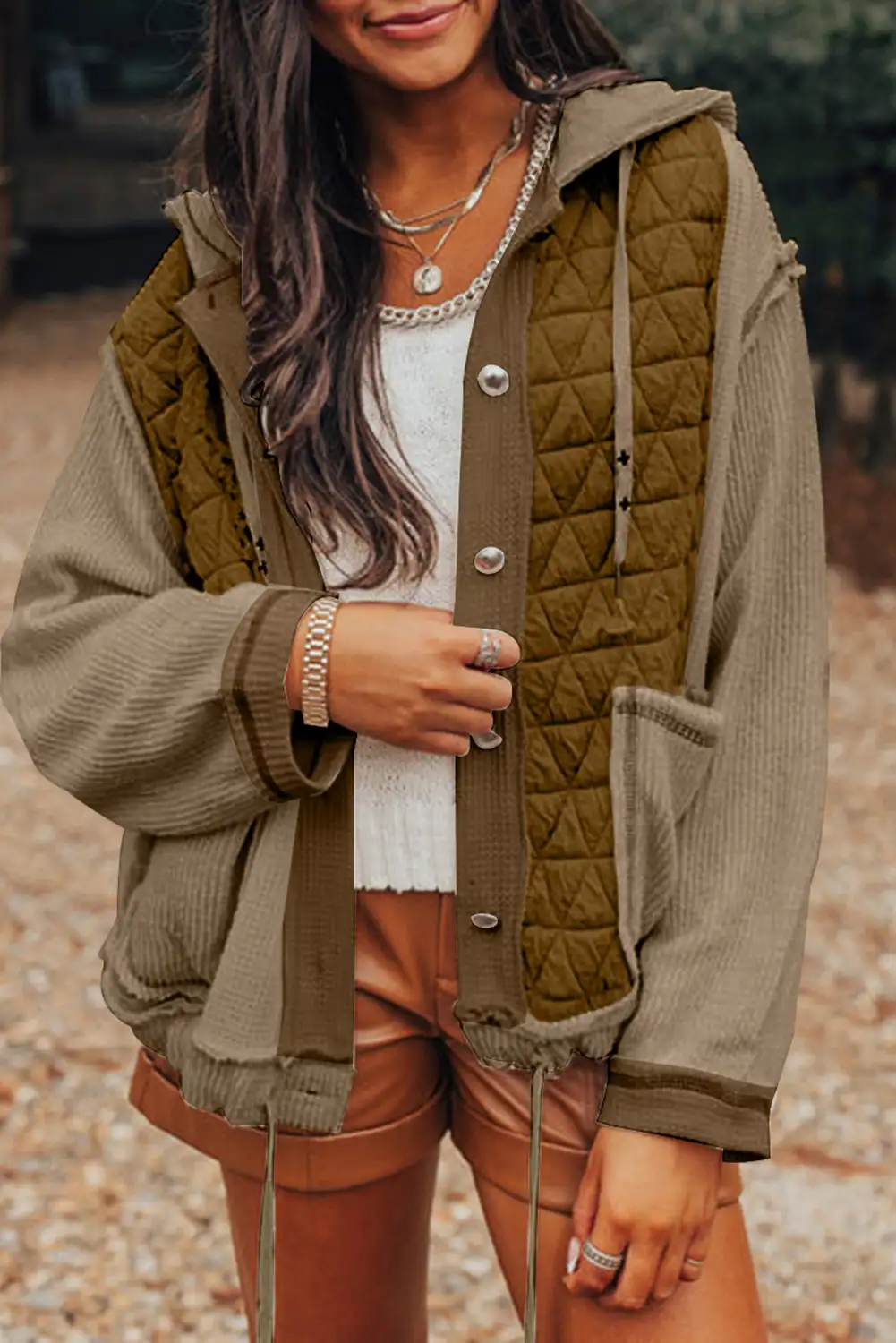 Jungle Green Quilted Patchwork Hooded Jacket