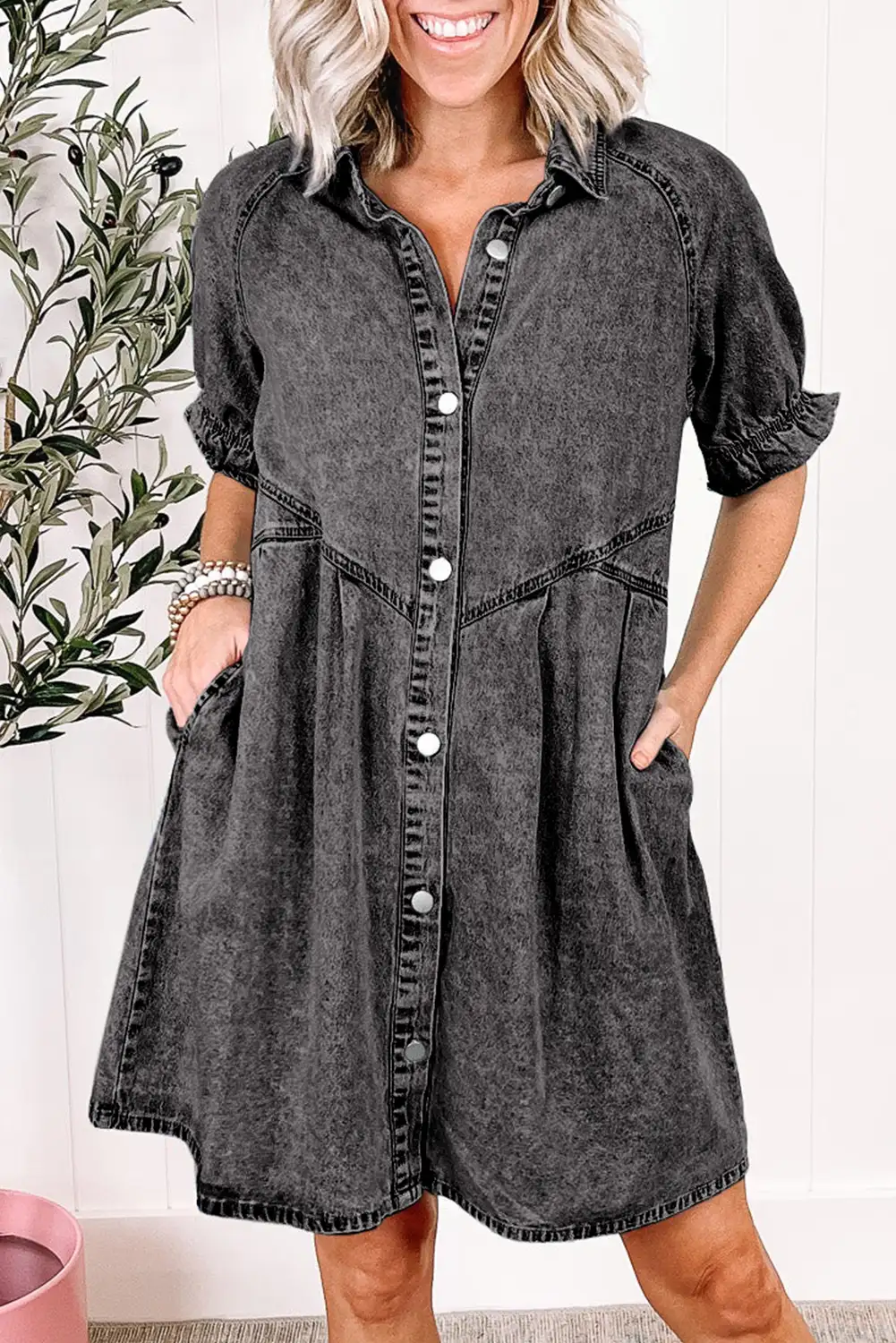 Mineral Wash Ruffled Denim Dress
