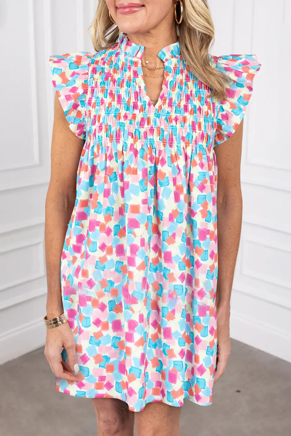 Sky Blue Abstract Print Shift Dress