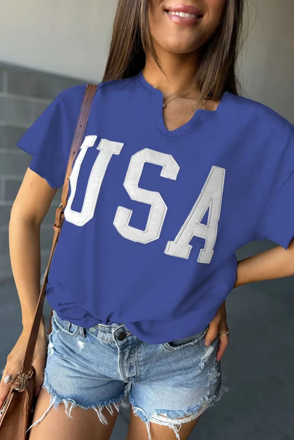 Dark Blue USA Lettering Patch Loose Tee