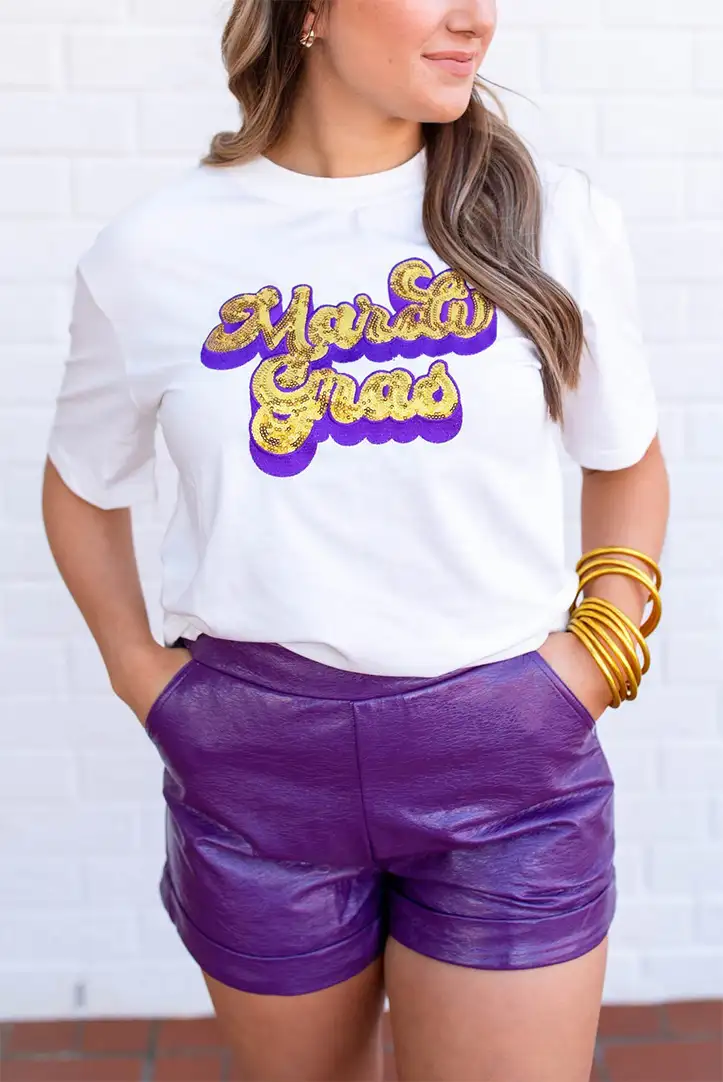 Sequin Mardi Gras T-shirt - White