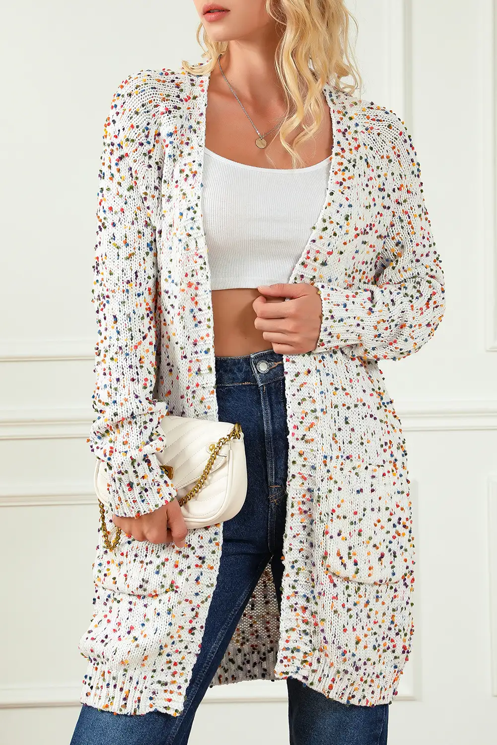 Colorful Speckled Open Front Cardigan