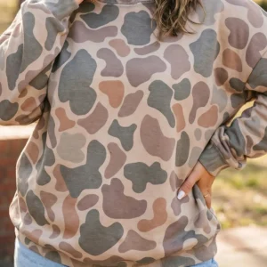 Multicolour Camo Ribbed Mock-Neck Sweatshirt Plus Size