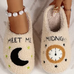 Parchment Moon Fuzzy Home Slippers