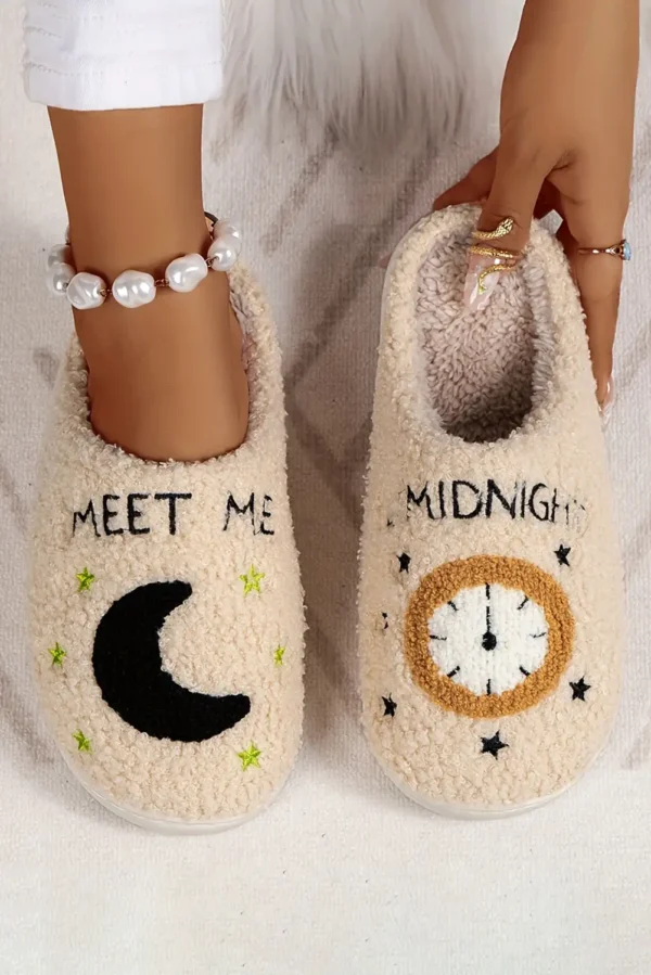 Parchment Moon Fuzzy Home Slippers