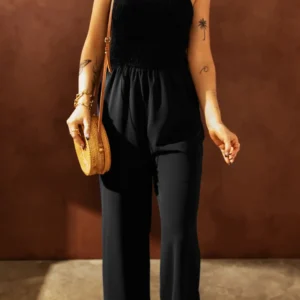 Flattering Black Smocked Jumpsuit