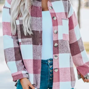 Color Block Plaid Jacket with Pocket