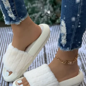 Cozy White Plush Home Slippers