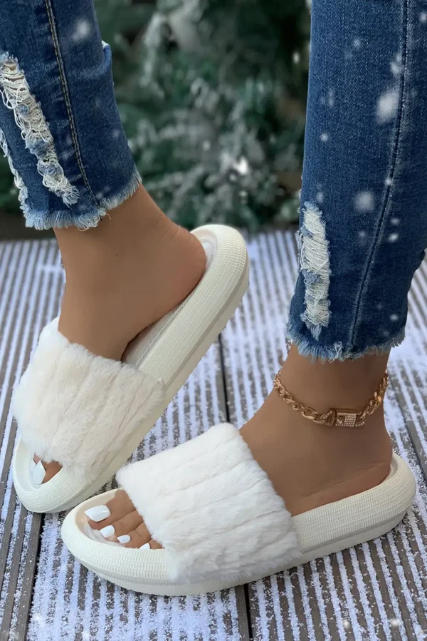 Cozy White Plush Home Slippers