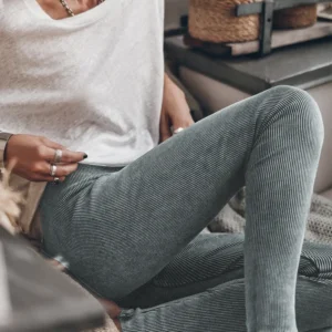 Vintage Wash Ribbed Leggings in Dark Grey