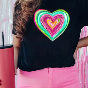 Black Valentine Heart Shaped Print T Shirt