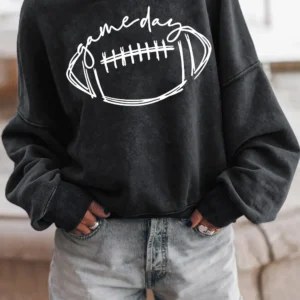 Black Rugby Graphic Pullover Sweatshirt