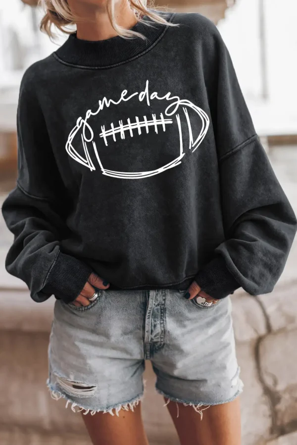 Black Rugby Graphic Pullover Sweatshirt