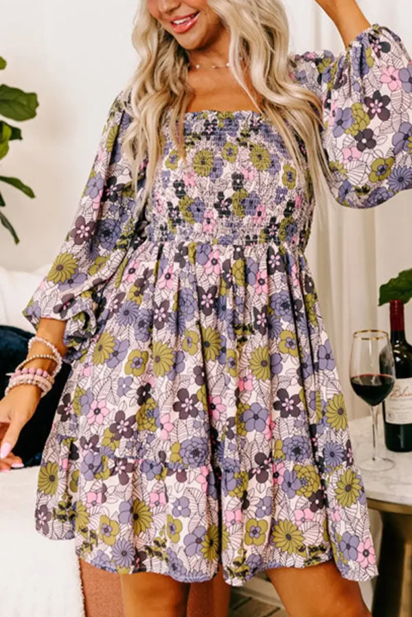 Ruffled Floral Smocked Dress