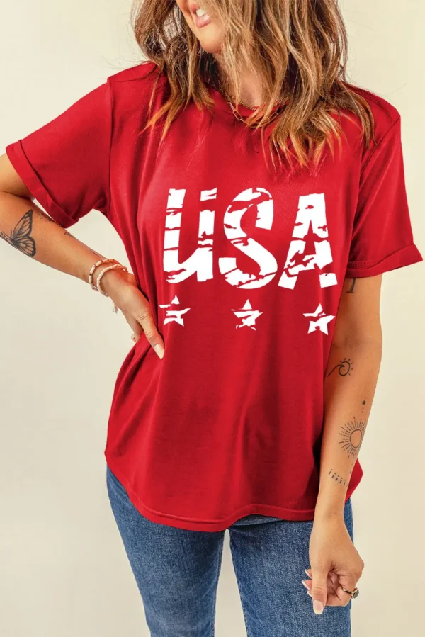 USA Letters Graphic Red T-Shirt