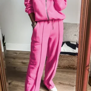 Vibrant Pink Zipper Jacket and Drawstring Pants Set for Trendy Versatile Comfort in Casual Chic Style for Every Season