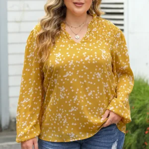 a sunny floral blouse — Elegant Yellow Floral Ruched Split Neck Blouse for Effortless Chic Style in Fashion Forward Wardrobe