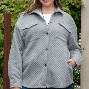 Trendy Gray Quilted Plus Size Shacket