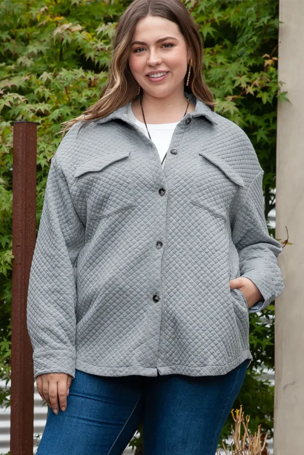 Trendy Gray Quilted Plus Size Shacket