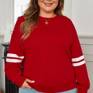 Fiery Red Varsity Stripe Crew Neck Plus Sweatshirt