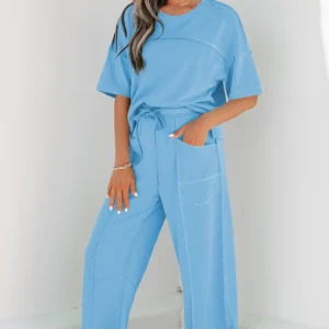 Sky Blue Boxy Tee & Barrel Pants Set — Casual Two-Piece