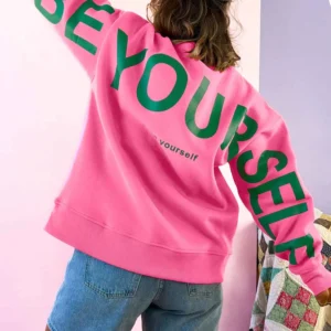 Sachet Pink Slogan Sweatshirt – Round Neck, Long Sleeve, Relaxed Fit