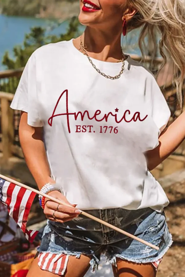 Vintage White EST.1776 Embroidered Tee