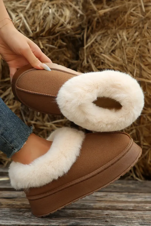 Chestnut Plush Suede Trim Snow Boots