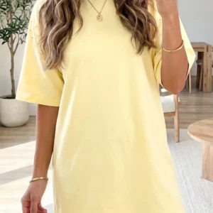 Yellow Cream Eyelet Lace Patchwork Tee Dress