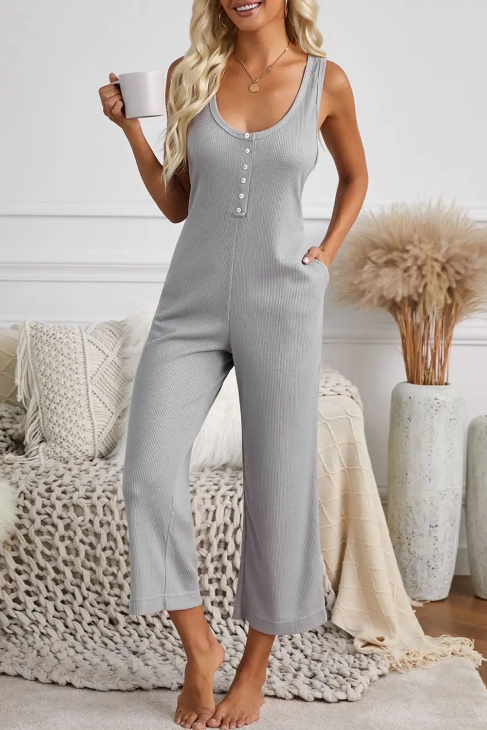 Gray Thermal Sleeveless Jumpsuit