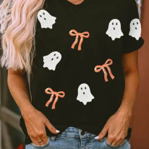 Black Sequin Bow Ghost Patch Tee