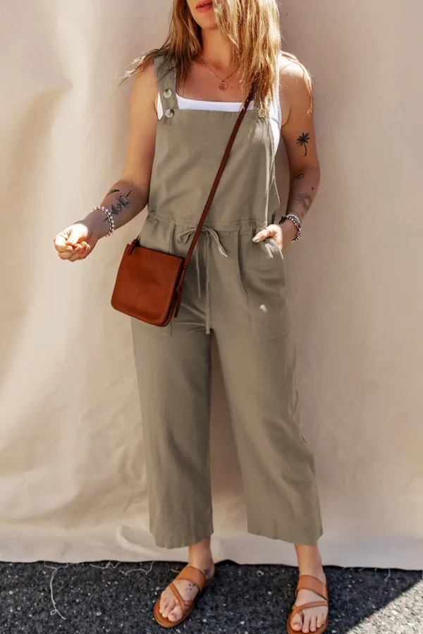 Sage Green Cropped Overall with Drawstring Waist