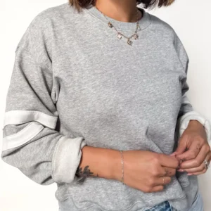 Light Grey Varsity Stripe Crew Neck Plus Sweatshirt