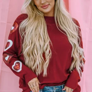 Chic Red Sequined Heart Fashion Top
