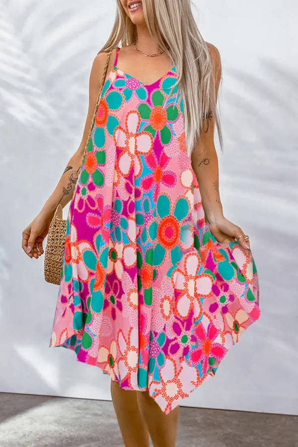 Bohemian Pink Floral Midi Dress