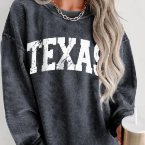 Cozy Gray Texas Graphic Corded Sweatshirt