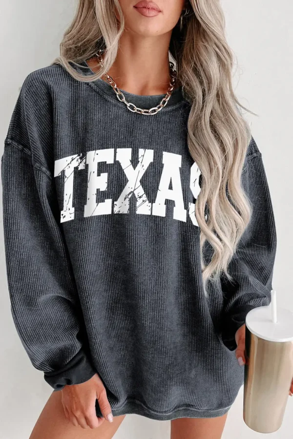 Cozy Gray Texas Graphic Corded Sweatshirt