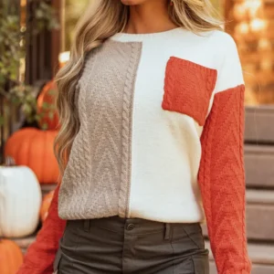 Cozy Colorblock Flame Sweater for Casual Fall Vibes and Effortless Autumn Style