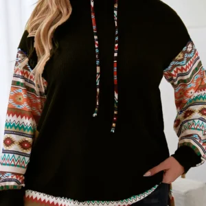 Black Aztec Patchwork Plus Size Hoodie