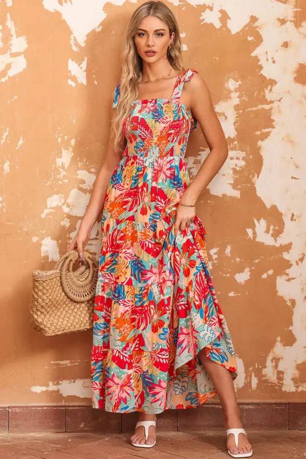 Vibrant Tropical Print Maxi Dress