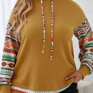 Camel Aztec Patchwork Plus Hoodie