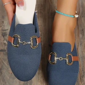 Stylish Sky Blue Buckle Decor Slip On Flats Perfect for Daily Summer Wear for Modern Women