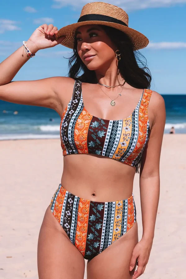 Bohemian Print High Waist Bikini Set - Multicolor